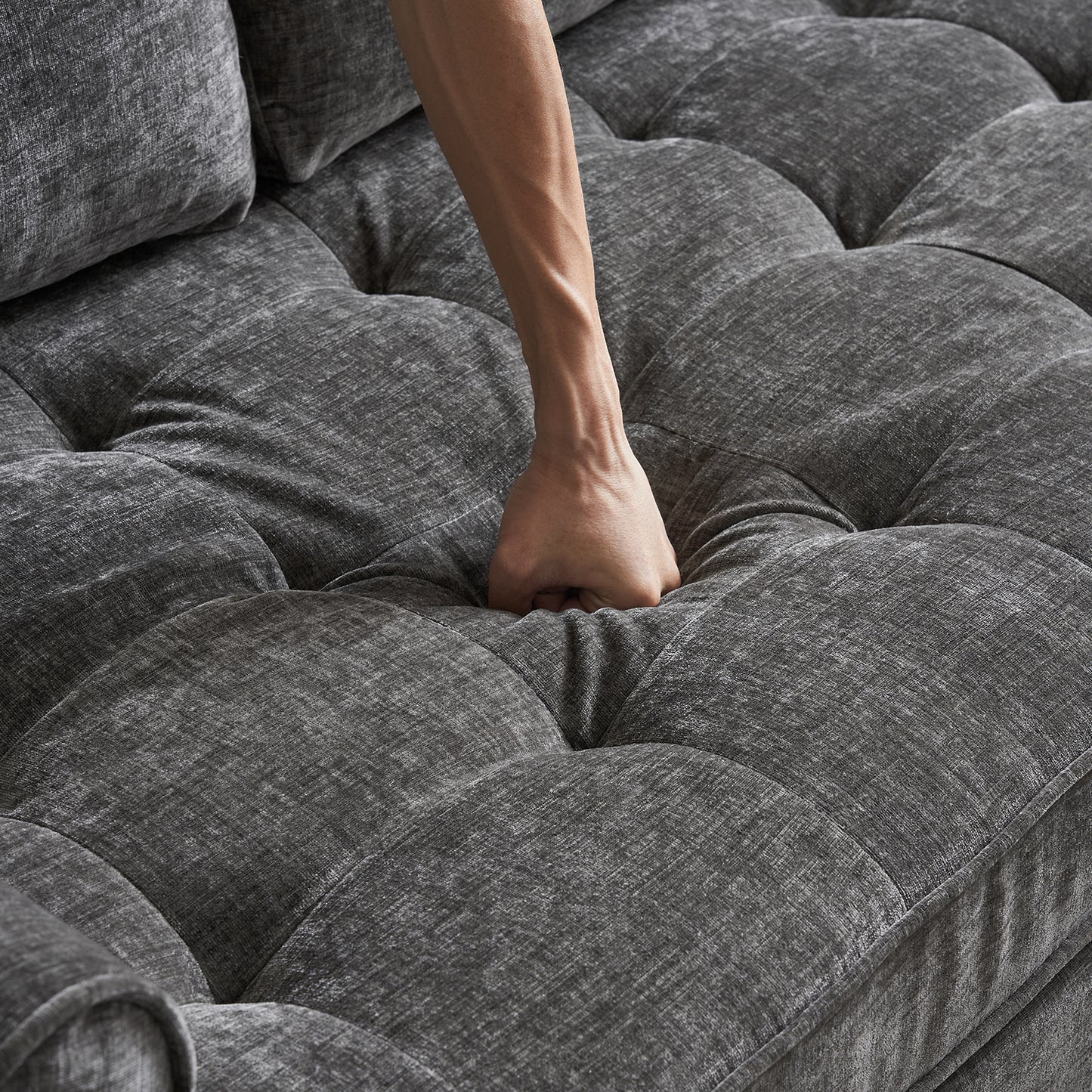 3-Seater Chenille Modular Sofa with Footstool, Gold Legs – Dark Gray