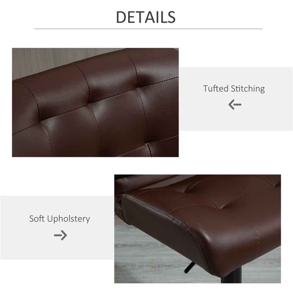 Set of 2 Adjustable Brown Bar Stools with Swivel Seats & Tufted Backrest