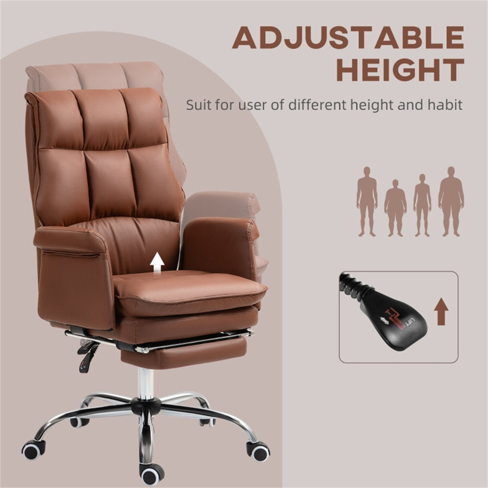 Brown Massage Office Chair with Reclining Back, Footrest & PU Leather Finish