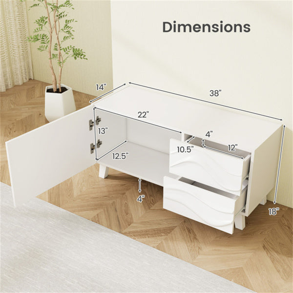 38" White TV Cabinet with Drawers – Stylish Media Console & Storage Stand
