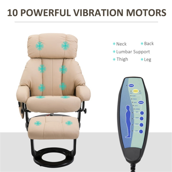 PU Leather Massage Recliner Chair with Ottoman & Remote, Beige