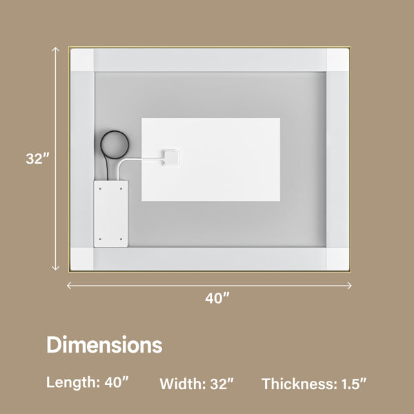 40x32" Gold Framed LED Mirror with Dual Front & Back Light Strips