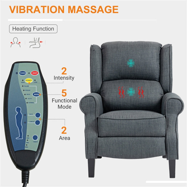 Heated Massage Recliner Chair with Lumbar Support – Manual Pushback, Gray