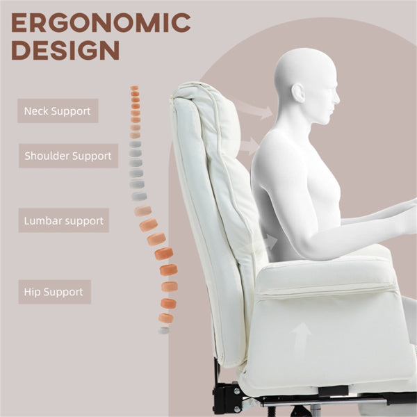 White Massage Office Chair with Reclining Back, Footrest & PU Leather Finish