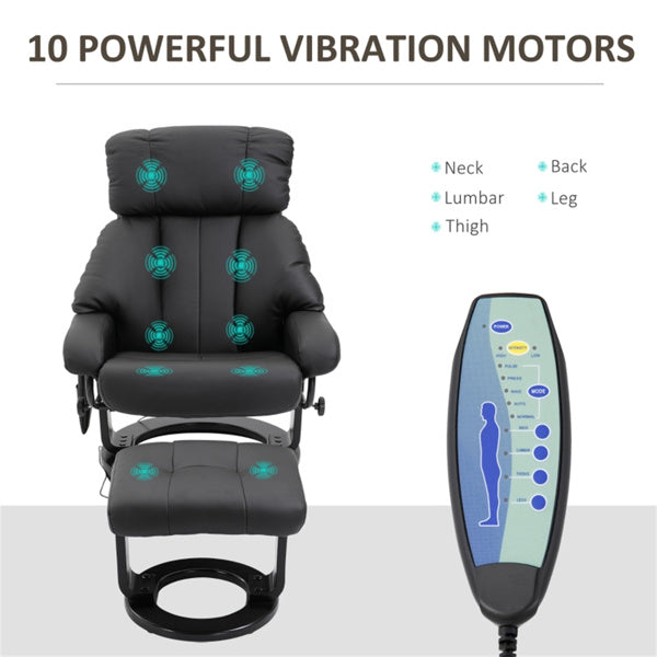 PU Leather Massage Recliner Chair with Ottoman & Remote, Black