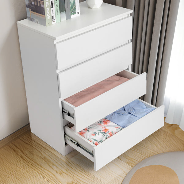 White Wood 4-Drawer Dresser – Compact Storage Cabinet for Bedroom or Living Room
