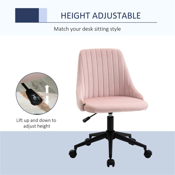Pink Velvet Scallop Swivel Office Chair – Adjustable Height & Chic Design