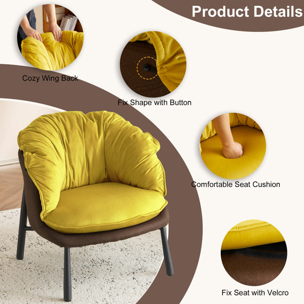 Modern Velvet Barrel Accent Chair with Metal Legs – Yellow Armchair