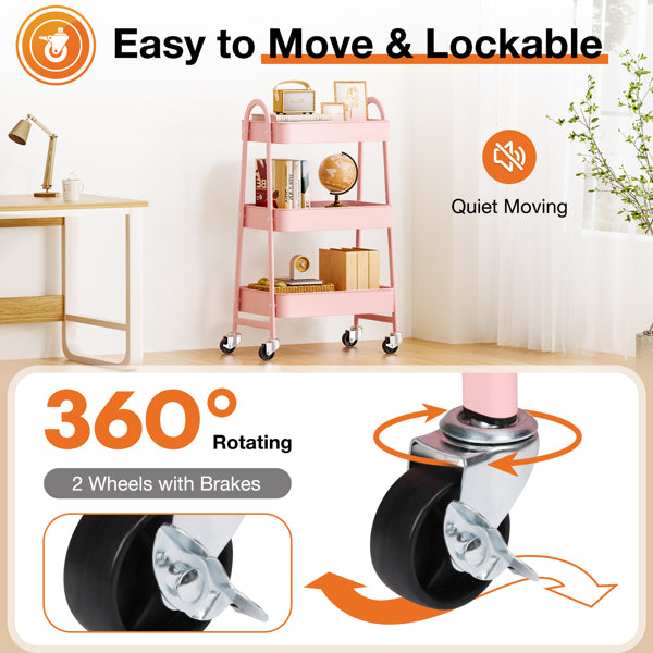 3-Tier Rolling Metal Utility Cart – Storage Organizer for Home & Office