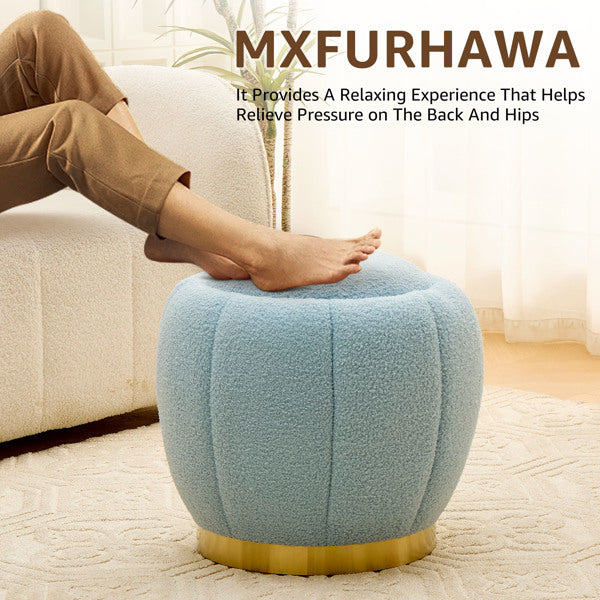 Modern Round Storage Ottoman Footrest with Soft Seat, Velvet Stool Accent, Blue