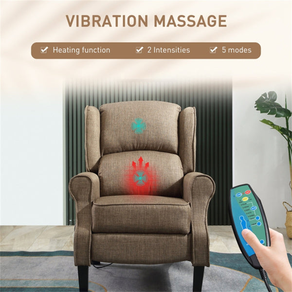 Heated Massage Recliner Chair with Lumbar Support – Manual Pushback, Brown