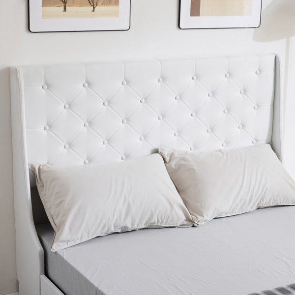 Queen Upholstered Storage Bed Frame with 4 Drawers & Wingback Tufted Headboard