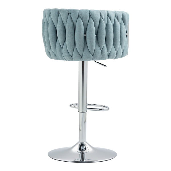 Set of 2 360° Swivel Fabric Bar Stools with Woven Back, Adjustable Height, Blue
