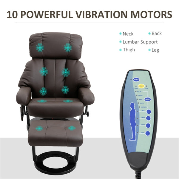 PU Leather Massage Recliner Chair with Ottoman & Remote, Brown