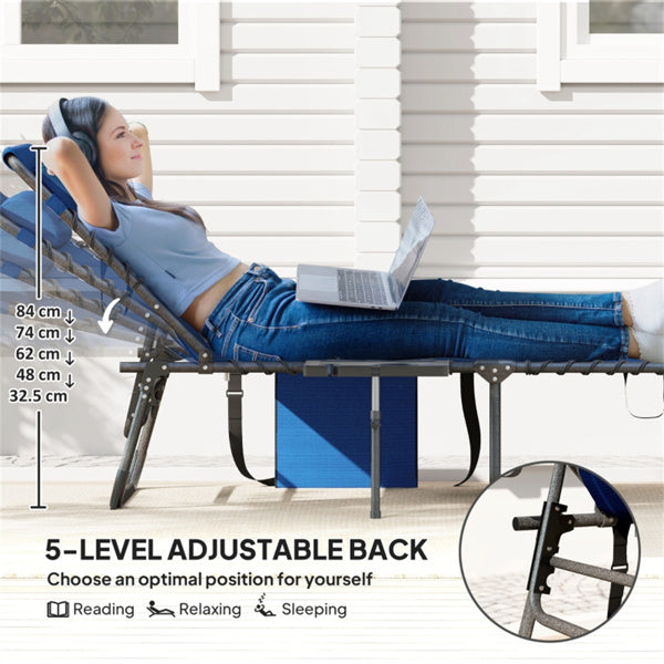 Dark Blue Reclining Foldable Lounge Chair with Pillow & Mesh Fabric