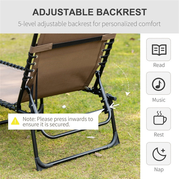 Brown Zero Gravity Folding Lounger with Side Pocket & Adjustable Backrest