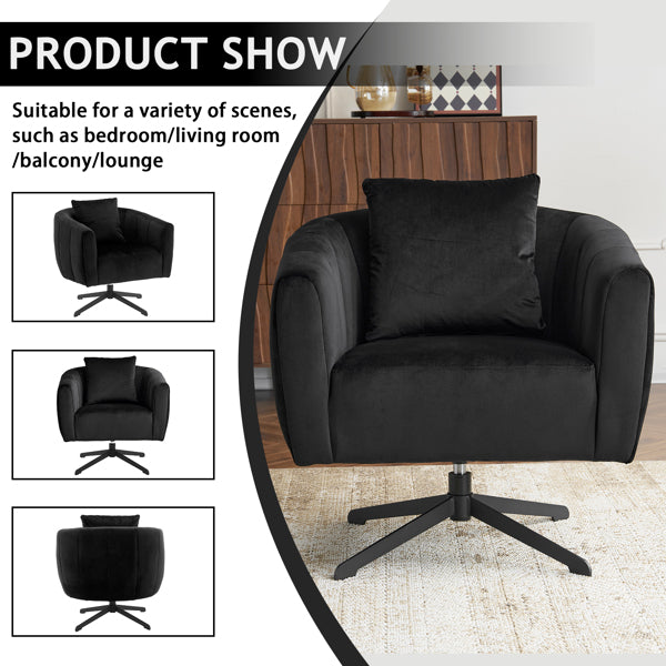 360° Swivel Velvet Accent Chair with Fluffy Cushion – Black