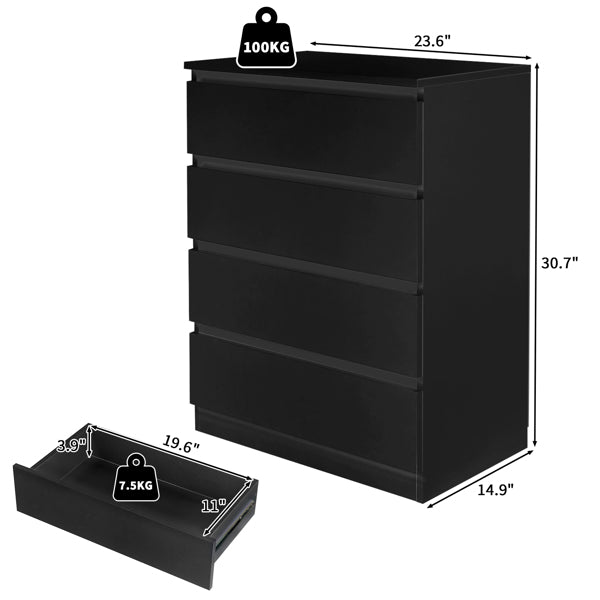 Black Wood 4-Drawer Dresser – Modern Storage Cabinet
