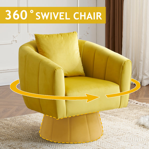 Velvet Accent Chair with Fluffy Cushion – Yellow