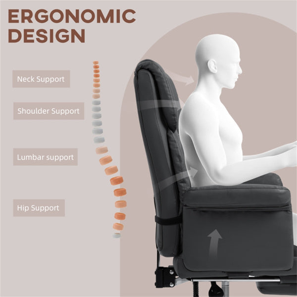 Black Massage Office Chair with Reclining Back, Footrest & PU Leather Finish