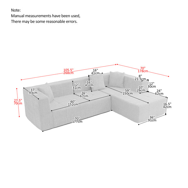 L-Shaped 105.5" Modular Sectional Sofa with Chaise