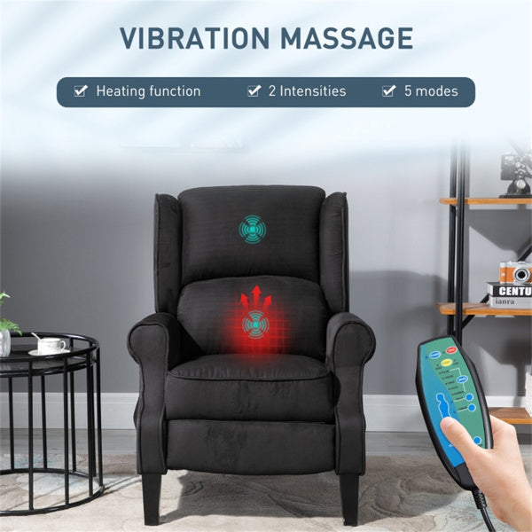 Heated Massage Recliner Chair with Lumbar Support – Manual Pushback, Black