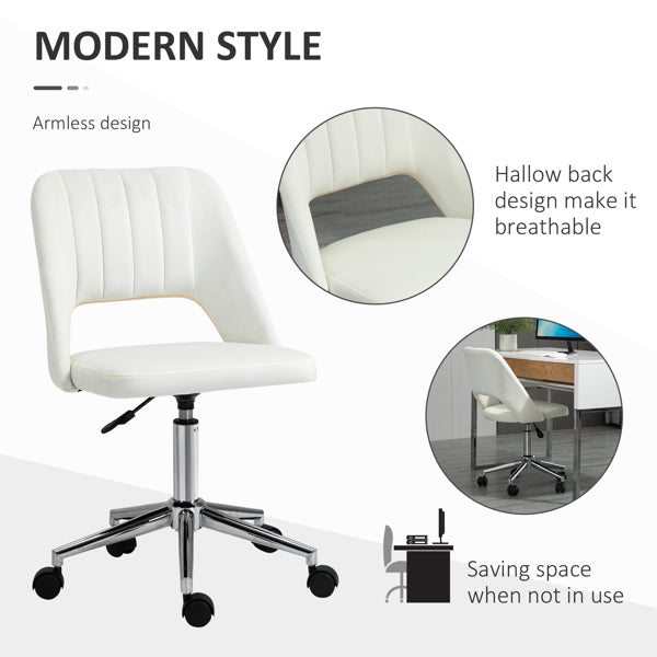 Modern White Velvet Office Chair – Adjustable Height, Swivel Base & Scallop Backrest