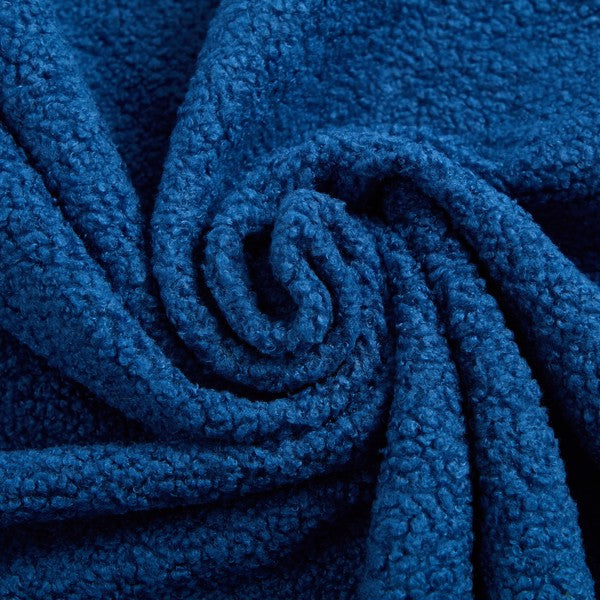 Blue Teddy Fabric Convertible Floor Sofa Bed with 2 Pillows, Full Size 78"