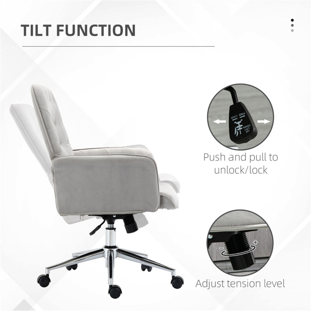 Grey Velvet Office Chair – Adjustable Height with Rocking Back & Armrests