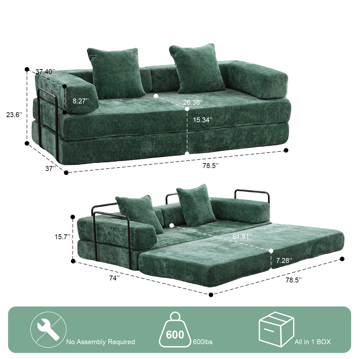 Convertible Corduroy Futon Sofa Bed – Foldable Floor Couch with Sponge Padding