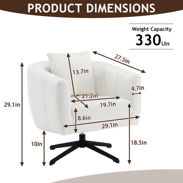 360° Swivel Velvet Accent Chair with Fluffy Cushion – Off White