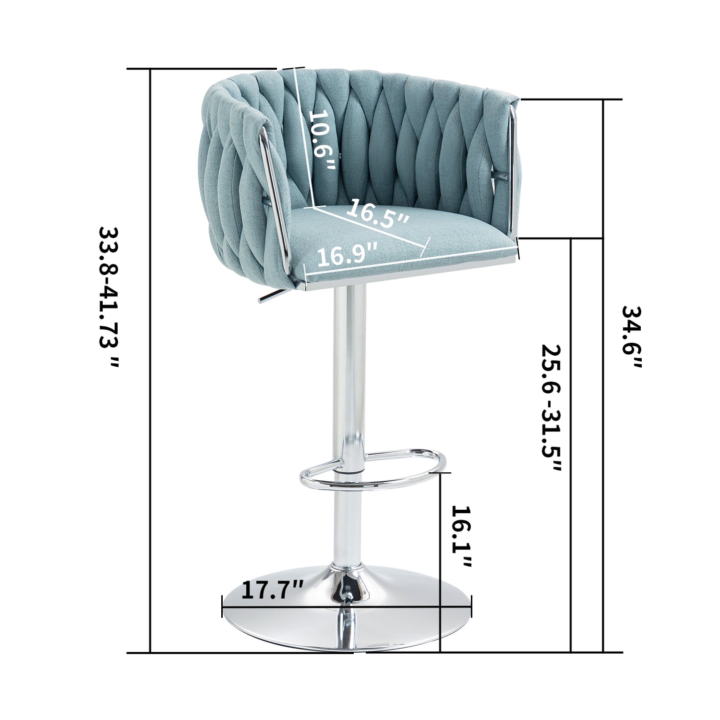 Set of 2 360° Swivel Fabric Bar Stools with Woven Back, Adjustable Height, Blue