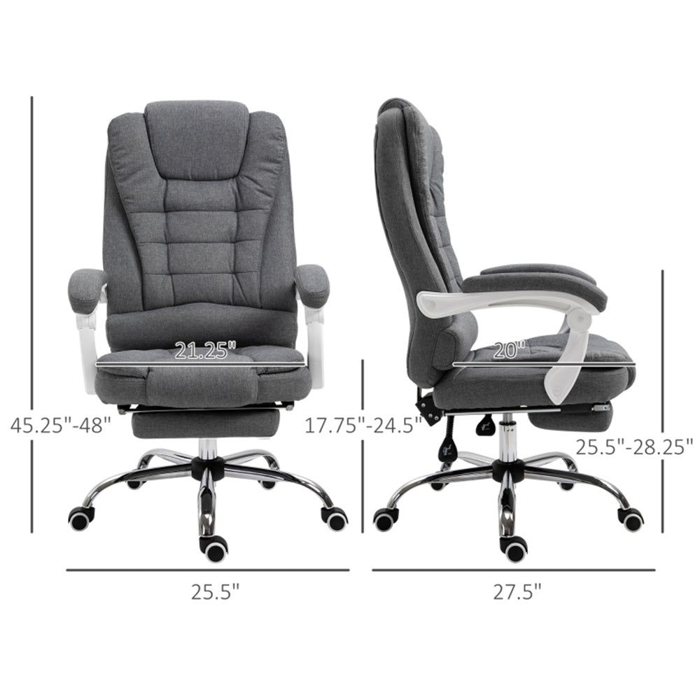 Pebble Grey High-Back Reclining Office Chair with Footrest & Linen Upholstery