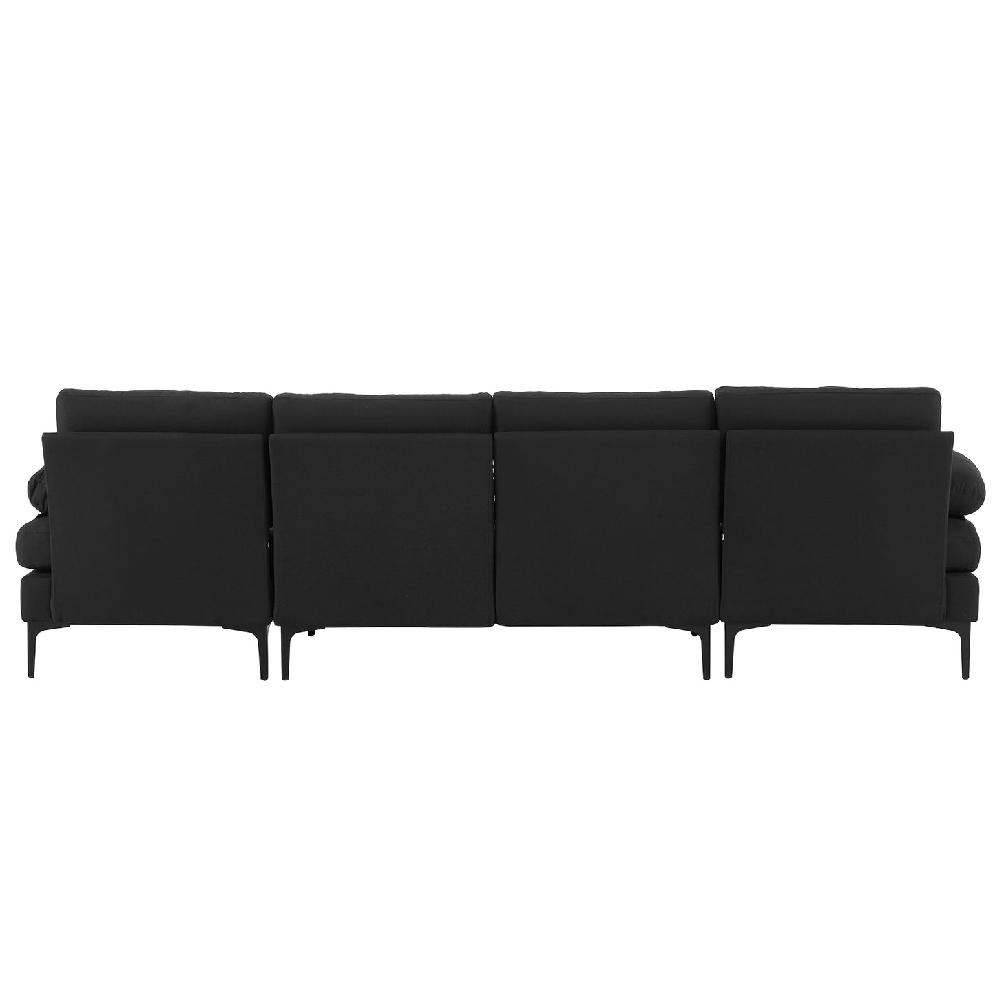 U-Shaped Sectional Sofa – Black Upholstery, Wooden & Iron Frame with Black L