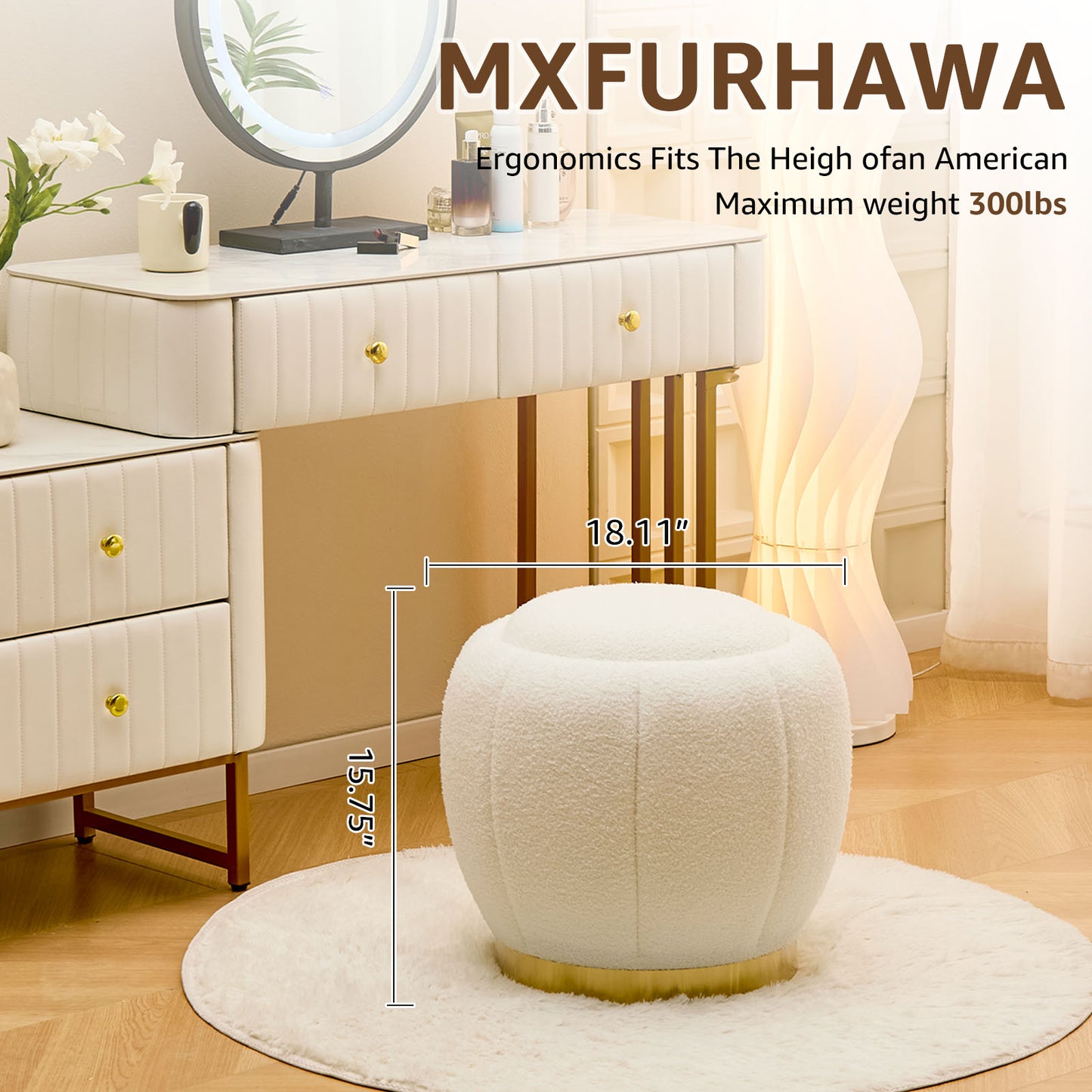 Storage Ottoman Footrest with Soft Seat, Velvet Stool Accent, White