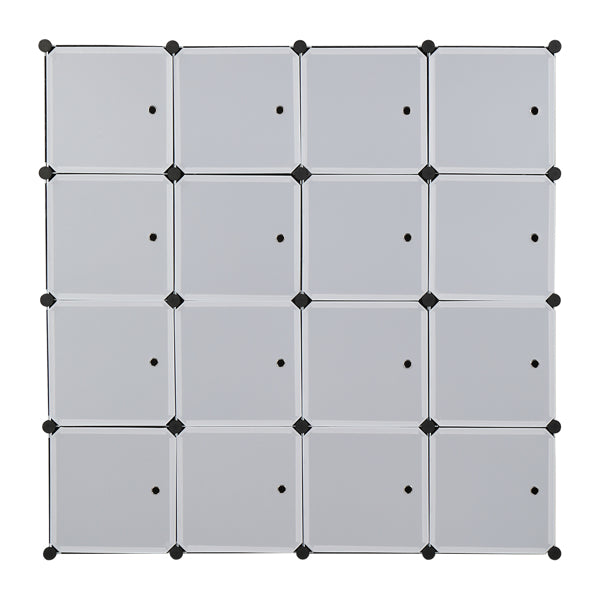 16-Cube Modular Closet Organizer with Hanging Rods, White Doors & Black Panels
