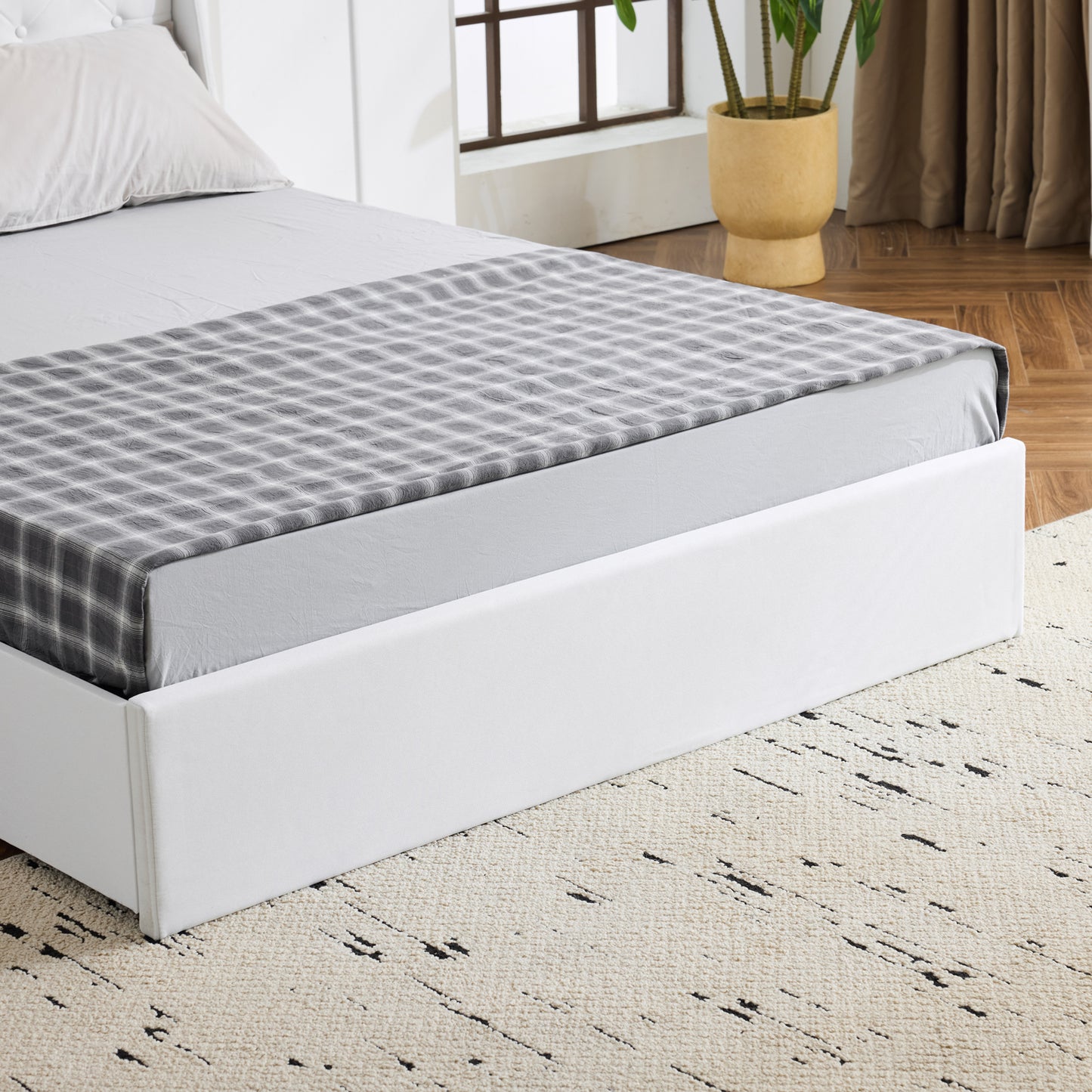 Queen Upholstered Storage Bed Frame with 4 Drawers & Wingback Tufted Headboard