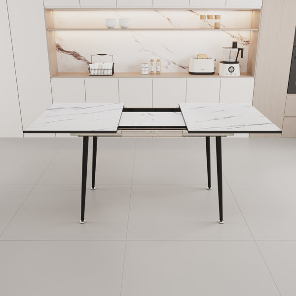 Extendable White Dining Table Set with 4 Green Chairs – Seats 2–6