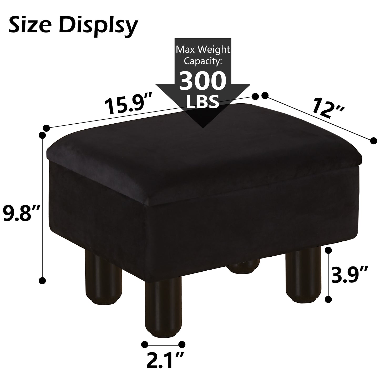 Linen Storage Ottoman Foot Stool – Black Step Seat with Solid Wood Legs