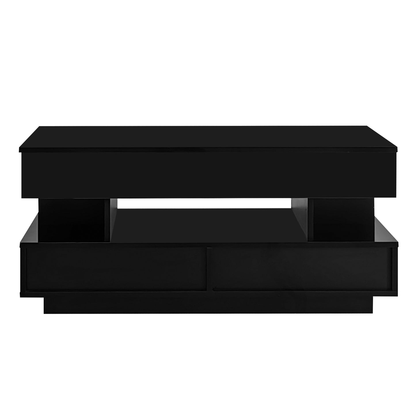 Black High-Gloss Coffee Table with Drawers, Extendable Top & 16-Color LED Lights