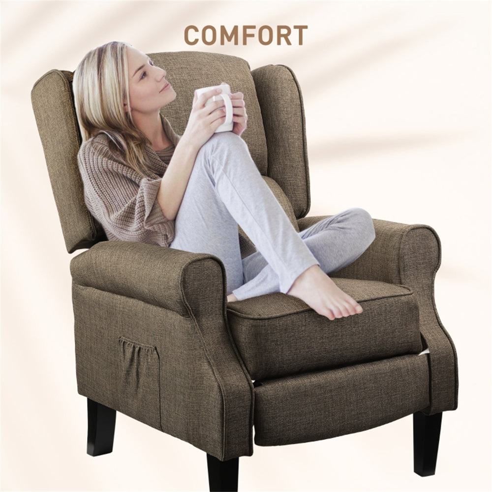 Heated Massage Recliner Chair with Lumbar Support – Manual Pushback, Brown