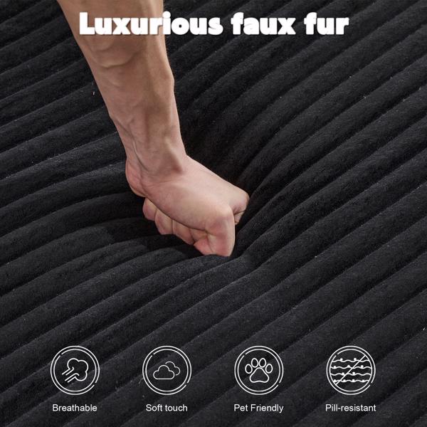 Oversized Chaise Lounge Chair – Plush Corduroy Cloud Couch with 3 Pillows, Black