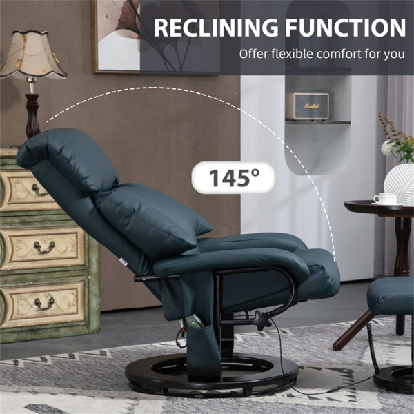 PU Leather Massage Recliner Chair with Ottoman & Remote, Blue