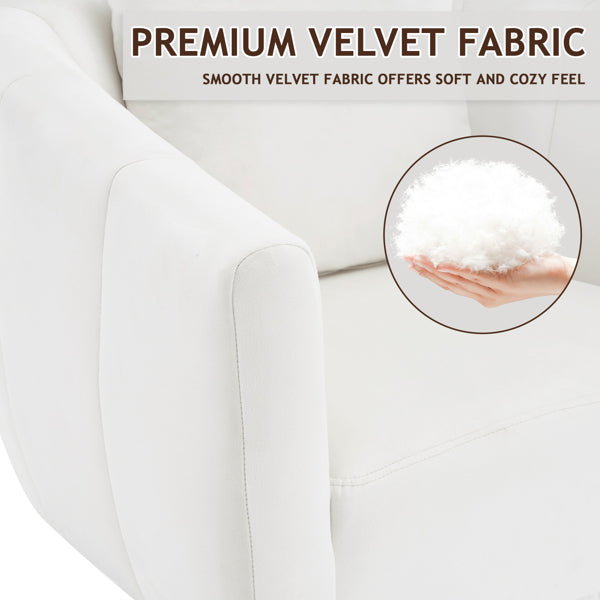 360° Swivel Velvet Accent Chair with Fluffy Cushion – Off White