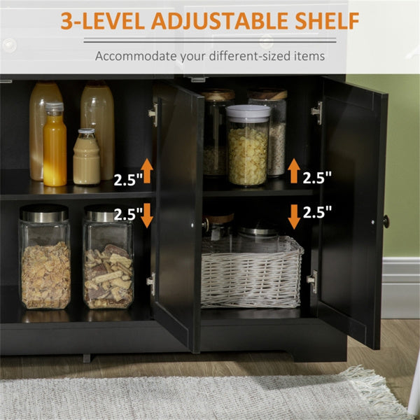 Black Kitchen Storage Cabinet – 3-Door Sideboard with Drawers & Shelves