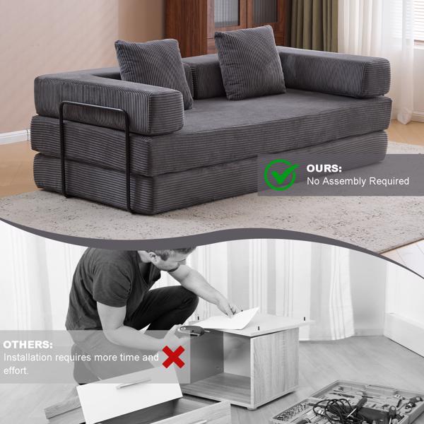 Convertible Corduroy Futon Sofa Bed – Foldable Floor Couch with Sponge Padding