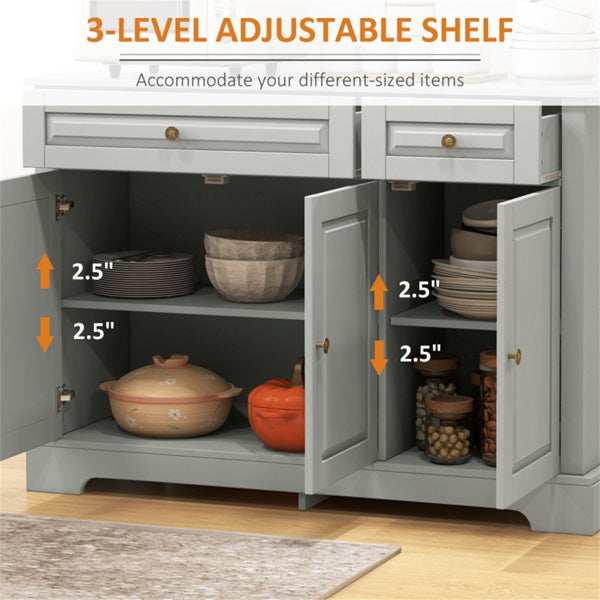 Gray Kitchen Storage Cabinet – 3 Doors, 2 Drawers, Adjustable Shelves