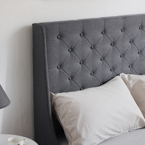 Queen Upholstered Storage Bed Frame with 4 Drawers & Wingback Tufted Headboard