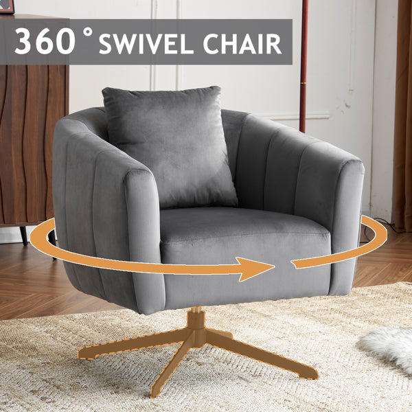 360° Swivel Velvet Accent Chair with Fluffy Cushion – Gray