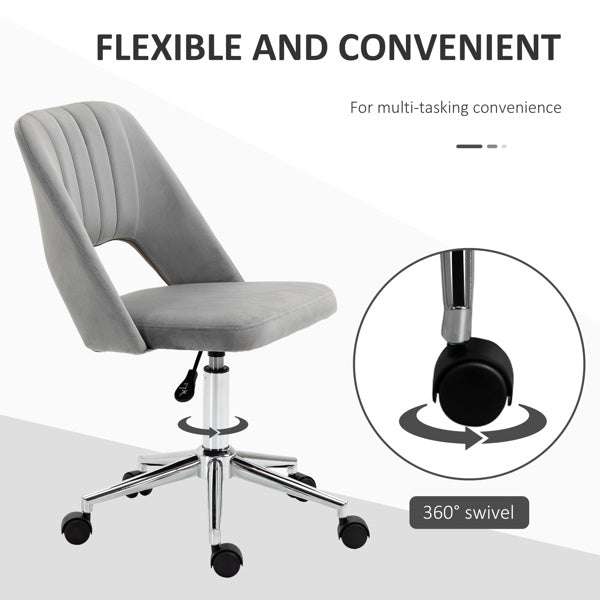 Modern Grey Velvet Office Chair – Adjustable Height, Swivel Base & Scallop Backrest
